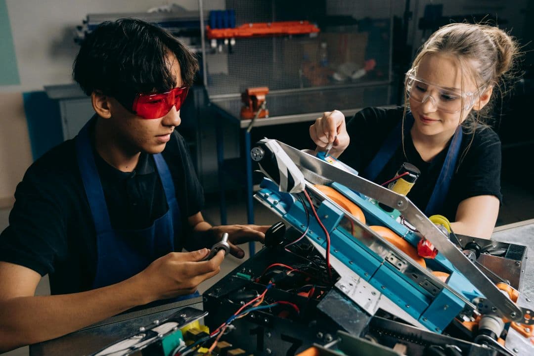 students working on projects together